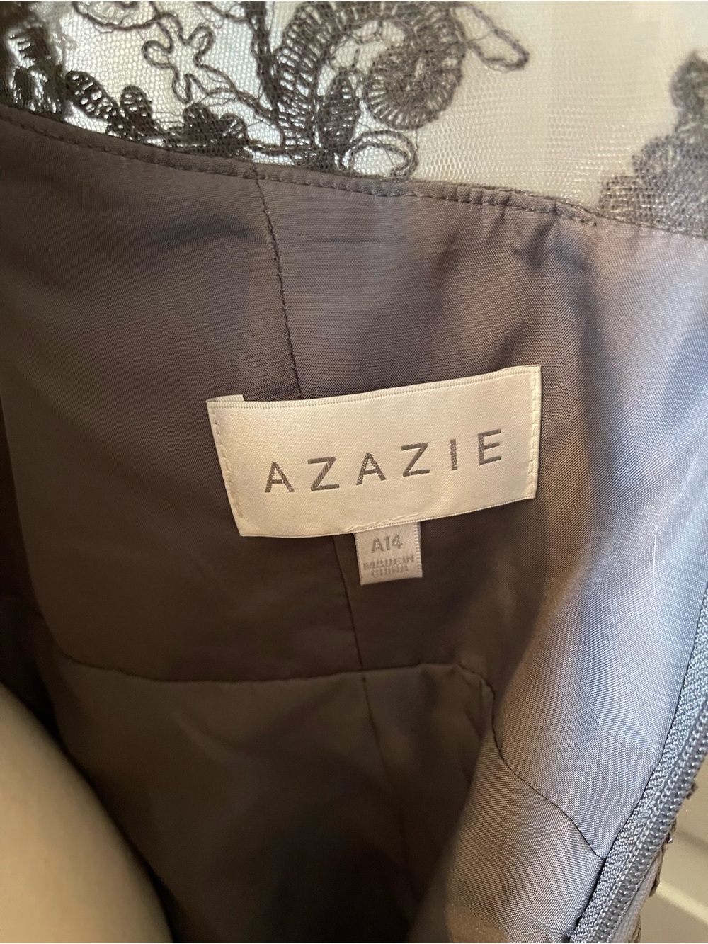 Azazie Gray Lace-Trim Gown
